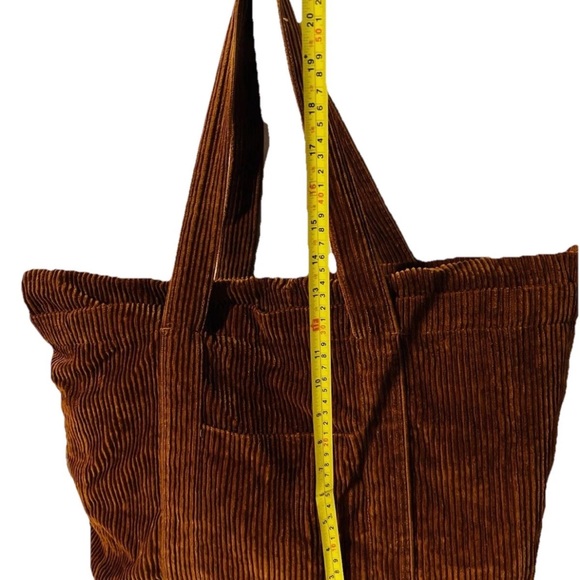 Vintage Style Zara Corduroy Rich Brown Front Pocket Large Tote Bag Women’s - Picture 9 of 10